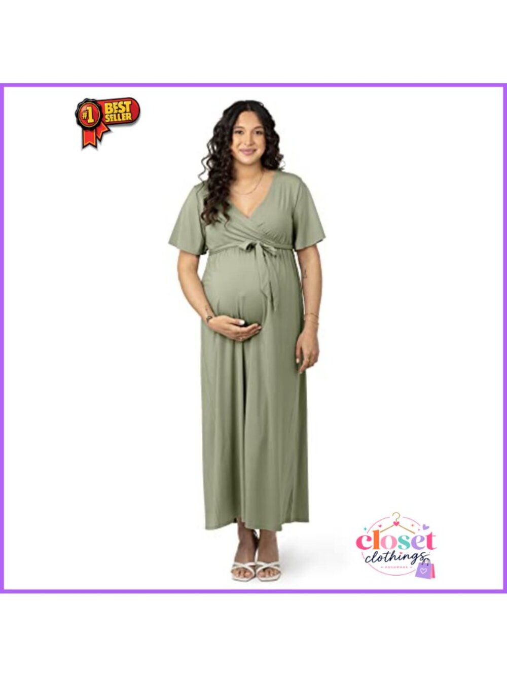 Maternity Maxi Wrap Dress Nursing Friendly Faux Wrap Baby Shower Photoshoot